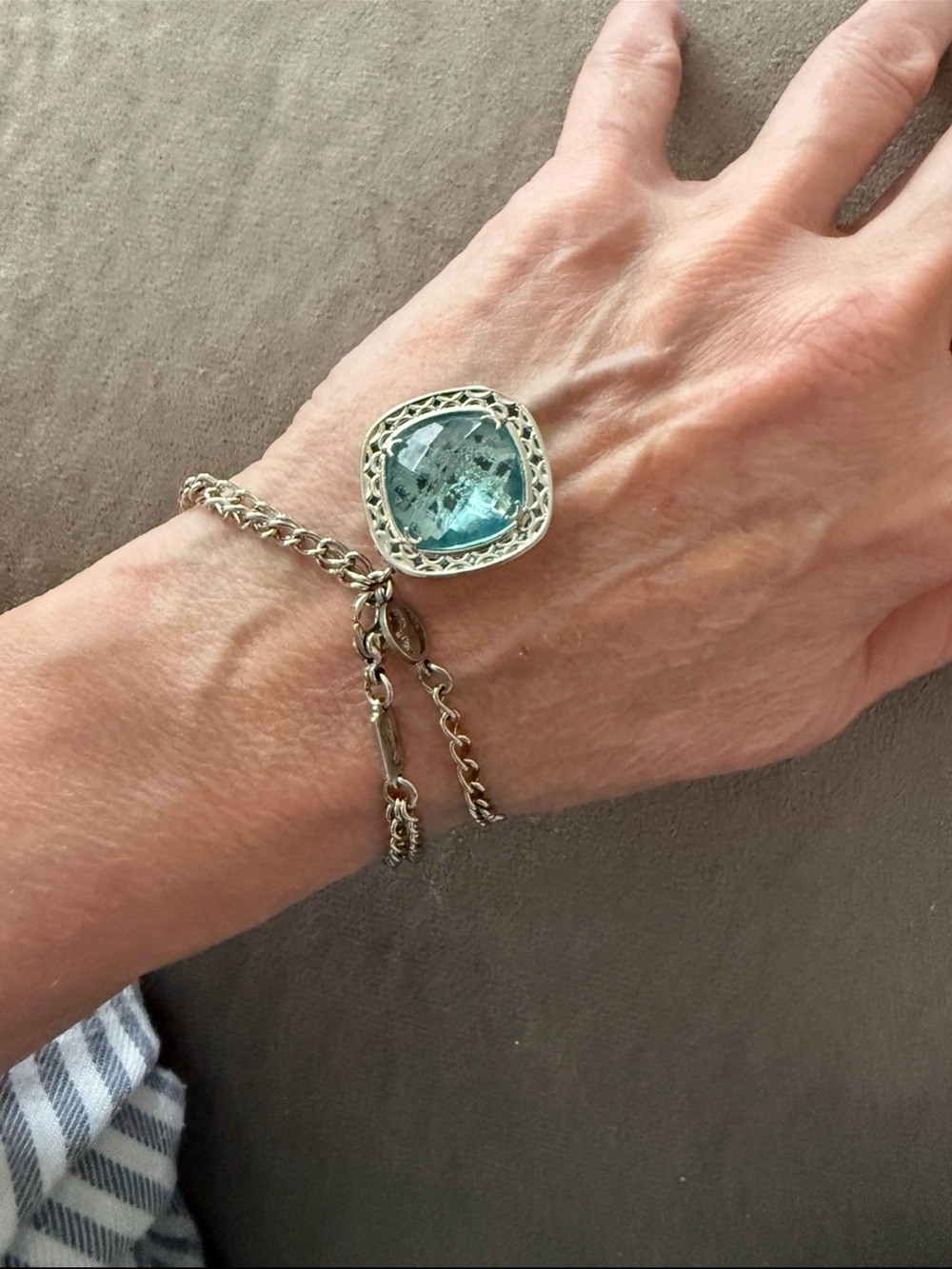 Sterling Silver Bracelet with Aquamarine Blue Cushion Gemstone